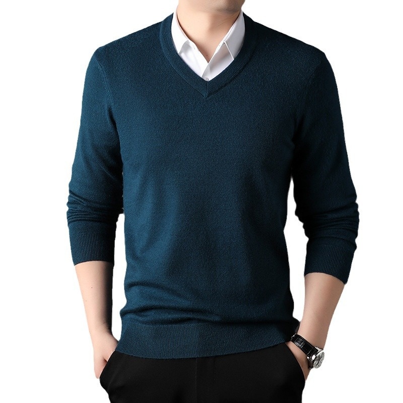 Men's V-Neck Knit Sweater Long Sleeve Pullover