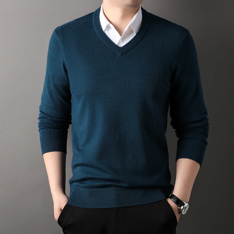 Men's V-Neck Knit Sweater Long Sleeve Pullover