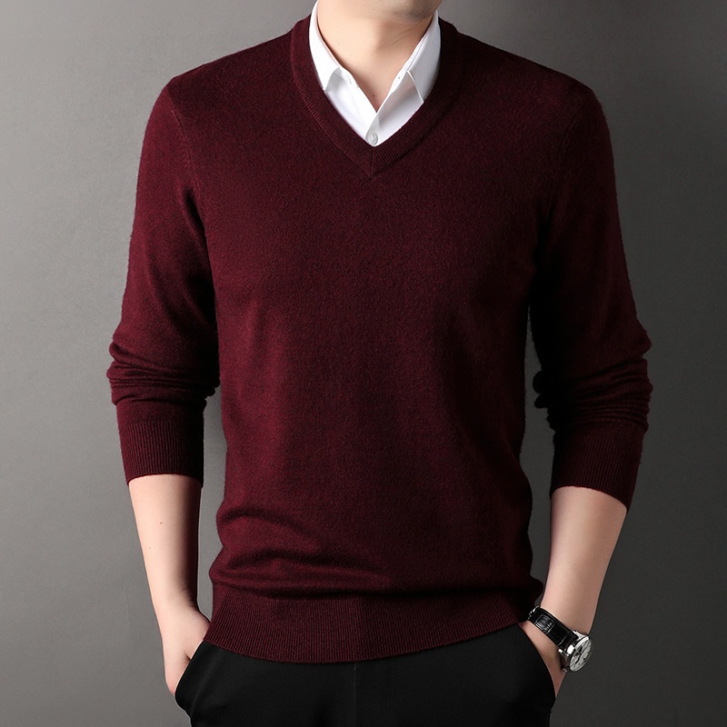 Men's V-Neck Knit Sweater Long Sleeve Pullover