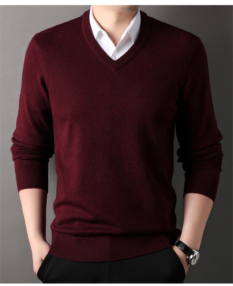 Men's V-Neck Knit Sweater Long Sleeve Pullover