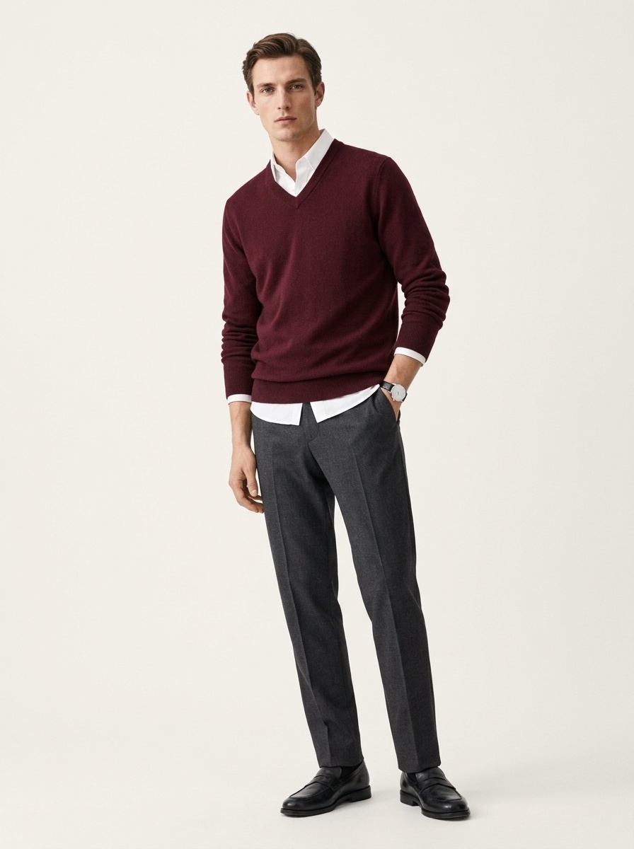 Men's V-Neck Knit Sweater Long Sleeve Pullover