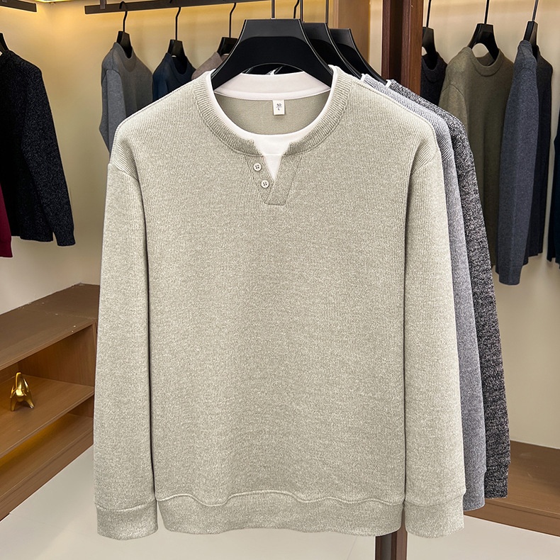 Men's Layered Henley Long Sleeve Knit Pullover Sweater