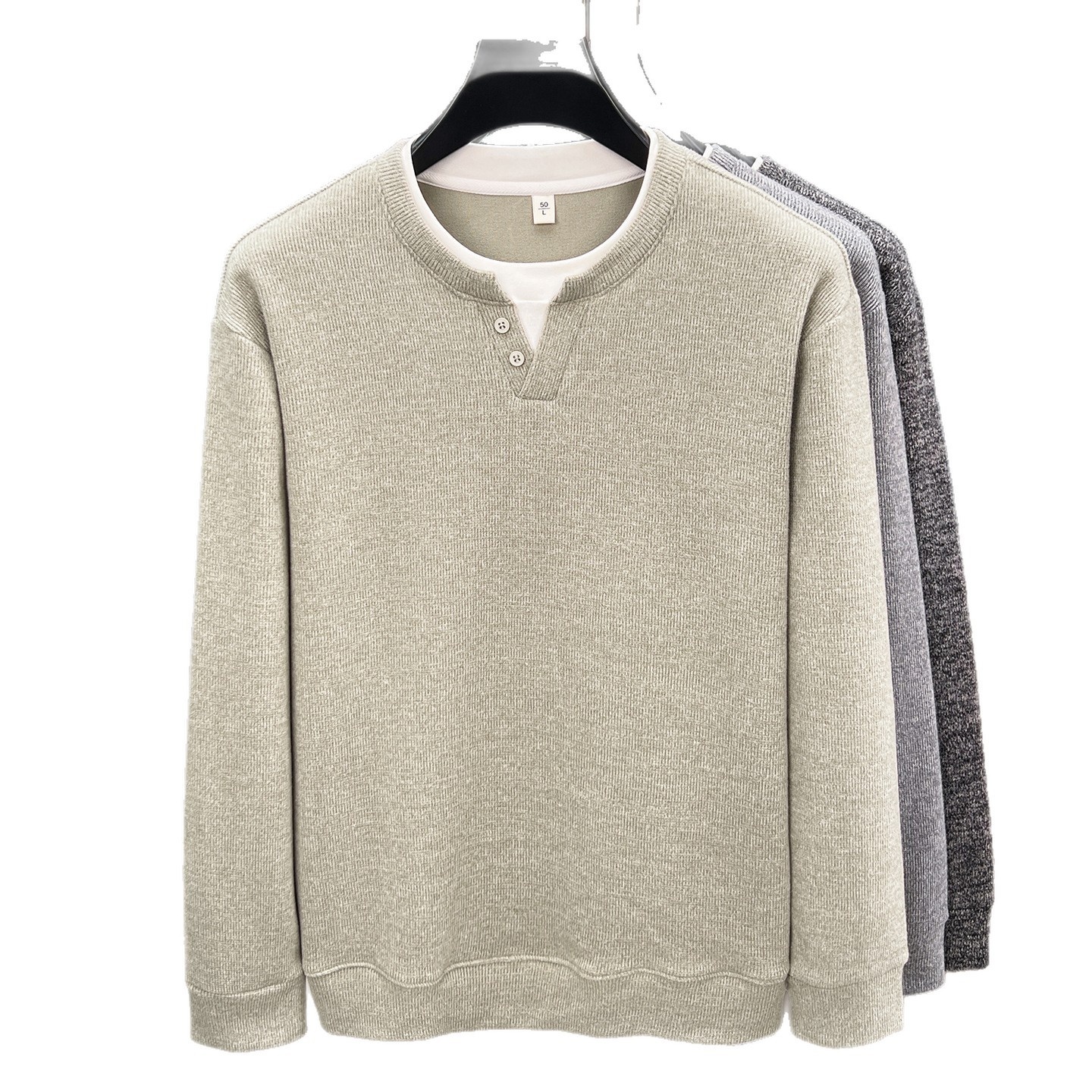 Men's Layered Henley Long Sleeve Knit Pullover Sweater