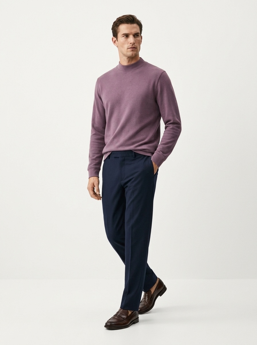 Men's Mock Neck Long Sleeve Thermal Knit Sweater
