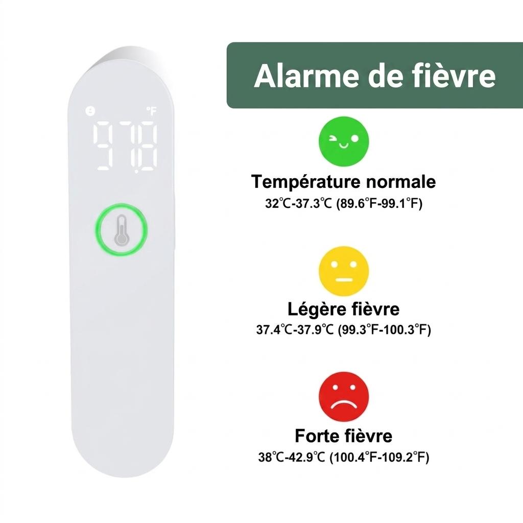 Thermomètre frontal infrarouge portable sans contact avec écran LED et capteur à point lumineux