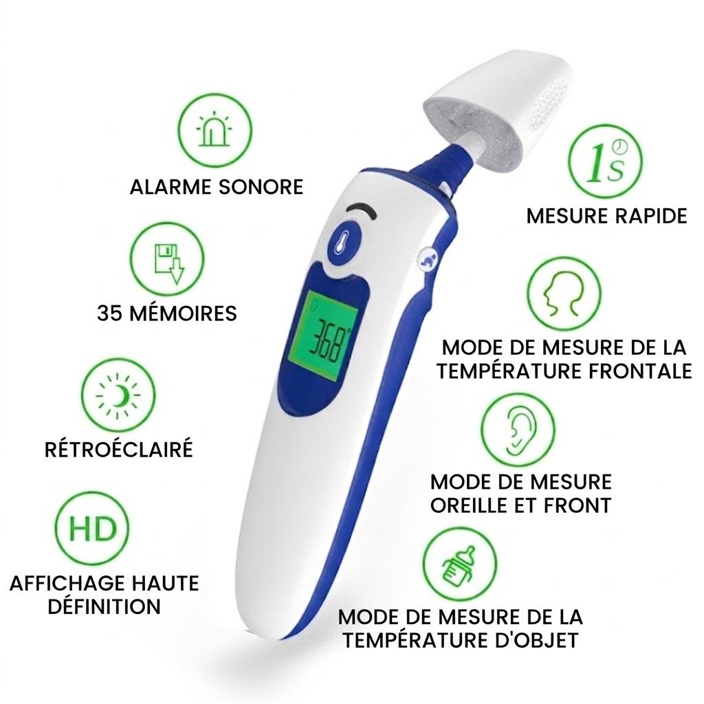 Elektronische infraroodthermometer voor thuisgebruik, medische voorhoofd- en oorthermometer voor baby's en volwassenen.