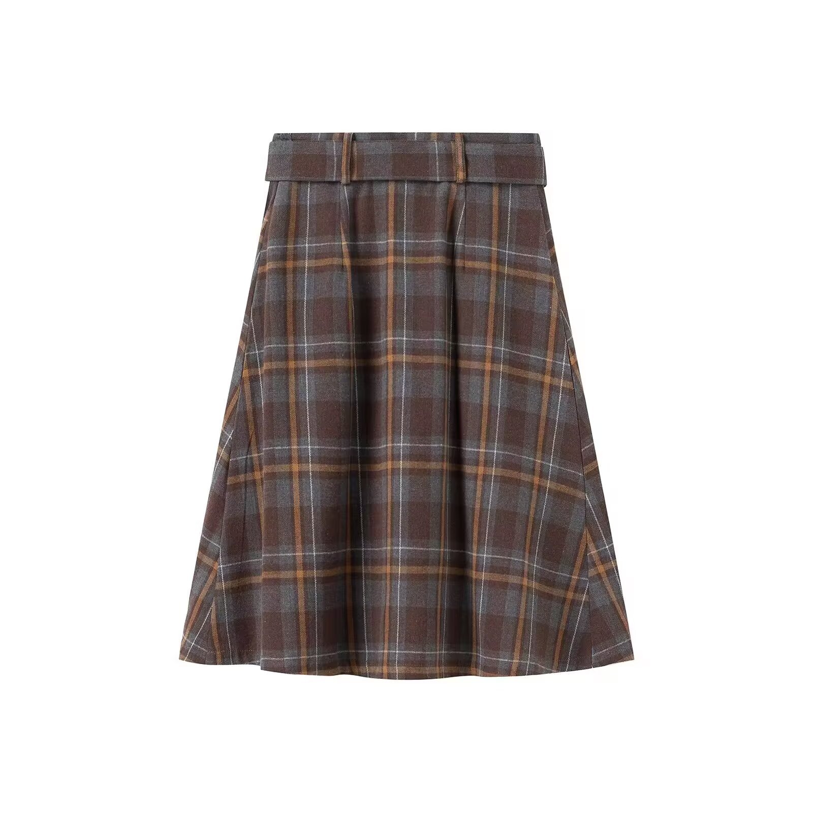 Plaid Pleated Skirt with Belt KUN-00003