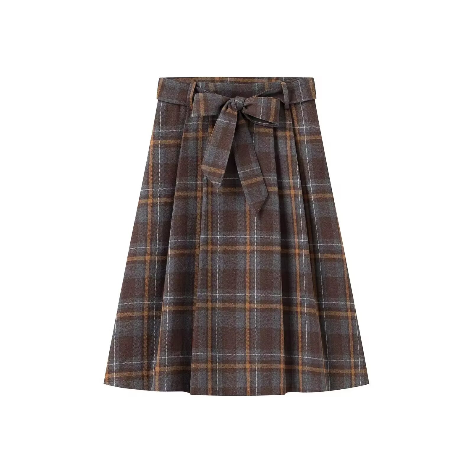 Plaid Pleated Skirt with Belt KUN-00003