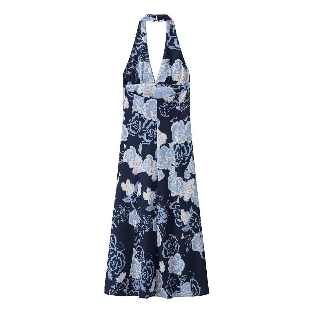 Print Halter Neck Midi Dress - Stylish & Versatile KUN-00213