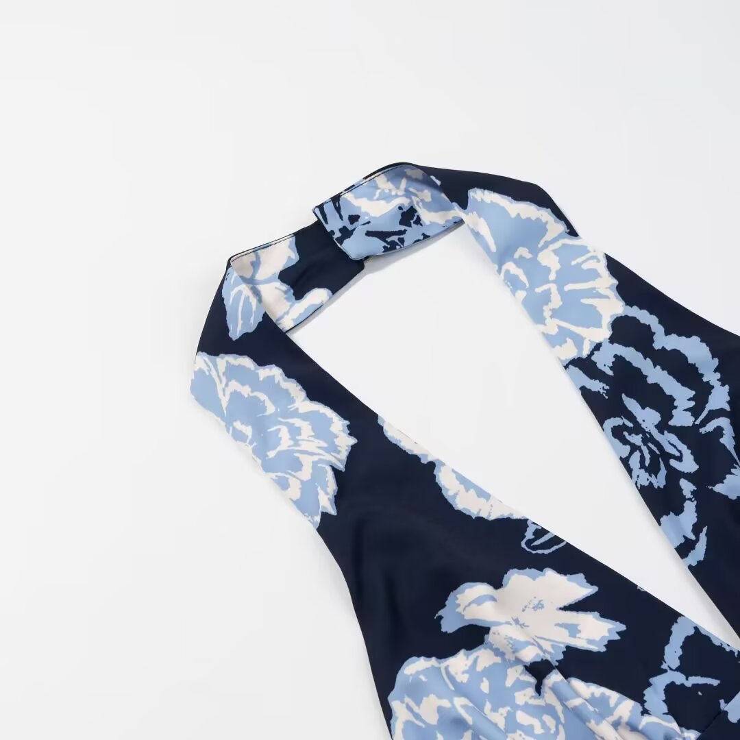 Print Halter Neck Midi Dress - Stylish & Versatile KUN-00213