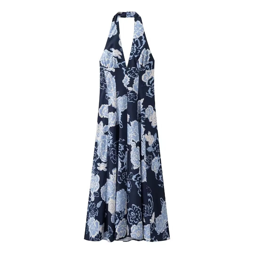 Print Halter Neck Midi Dress - Stylish & Versatile KUN-00213