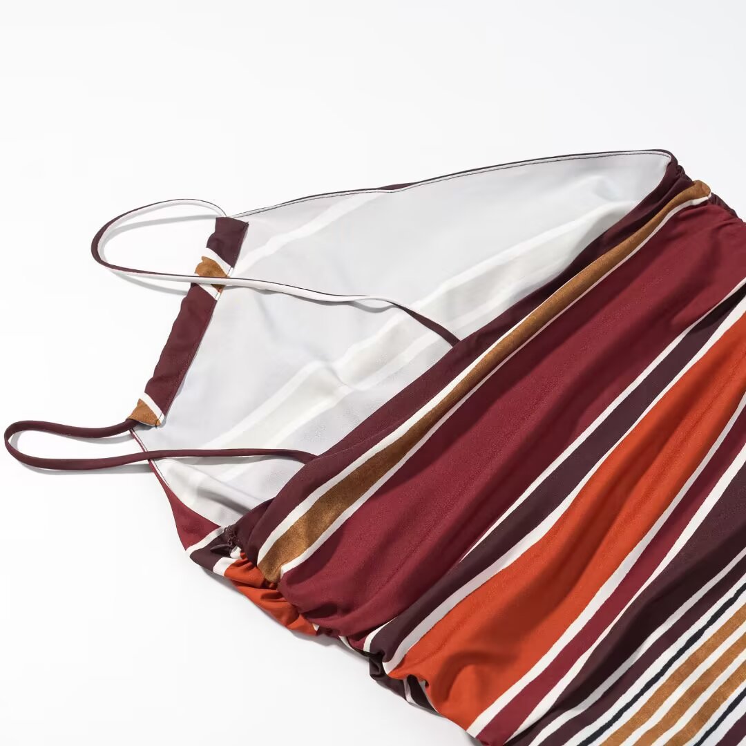 Striped Midi Dress Asymmetrical Elegant KUN-00074