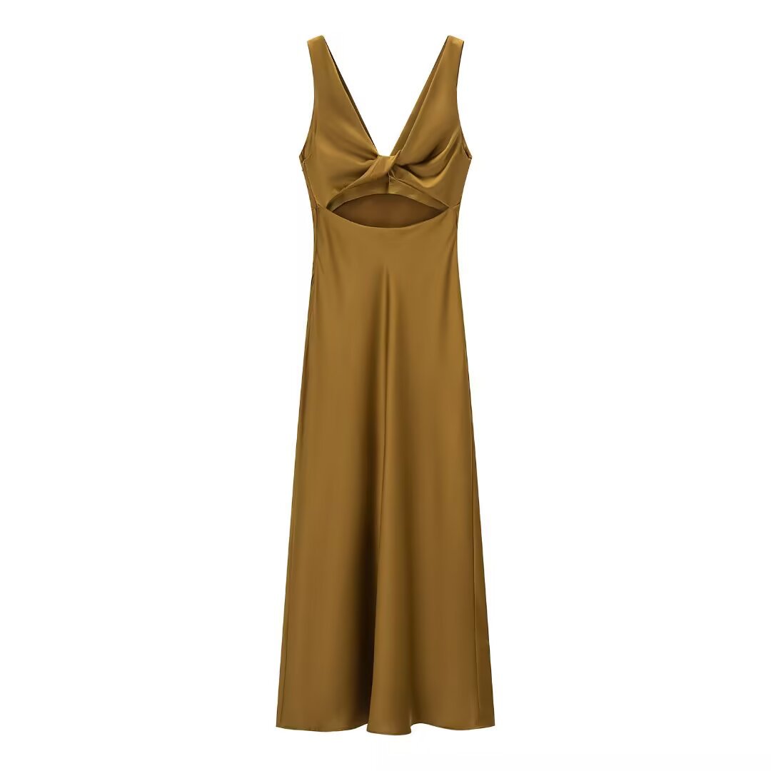 Silk Satin Midi Dress - Elegant & Versatile KUN-00111