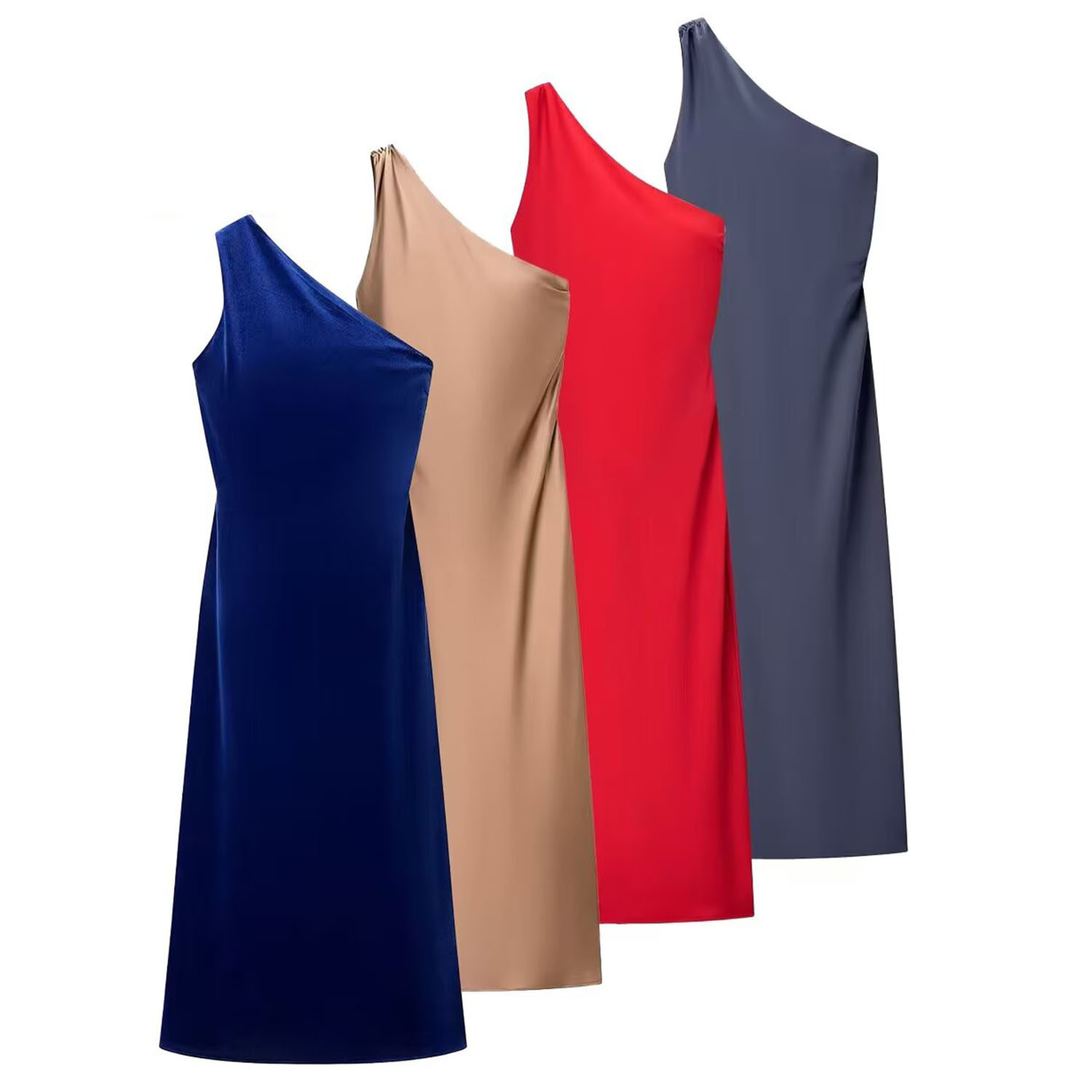 Satin Maxi Dress Elegant Asymmetric KUN-00161