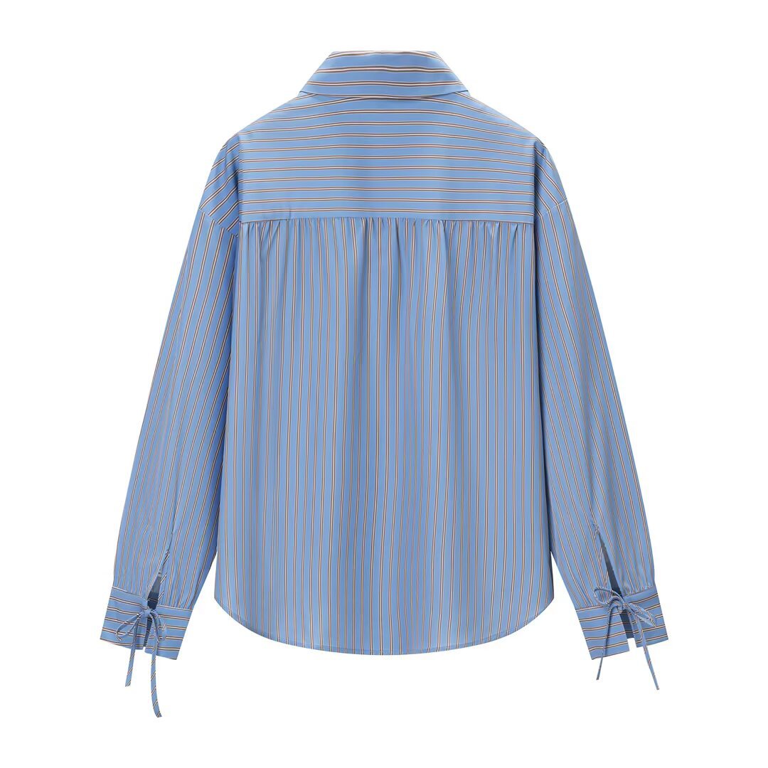 Gestreifte Bluse mit Schleife – Trendiges Damenhemd KUN-00018