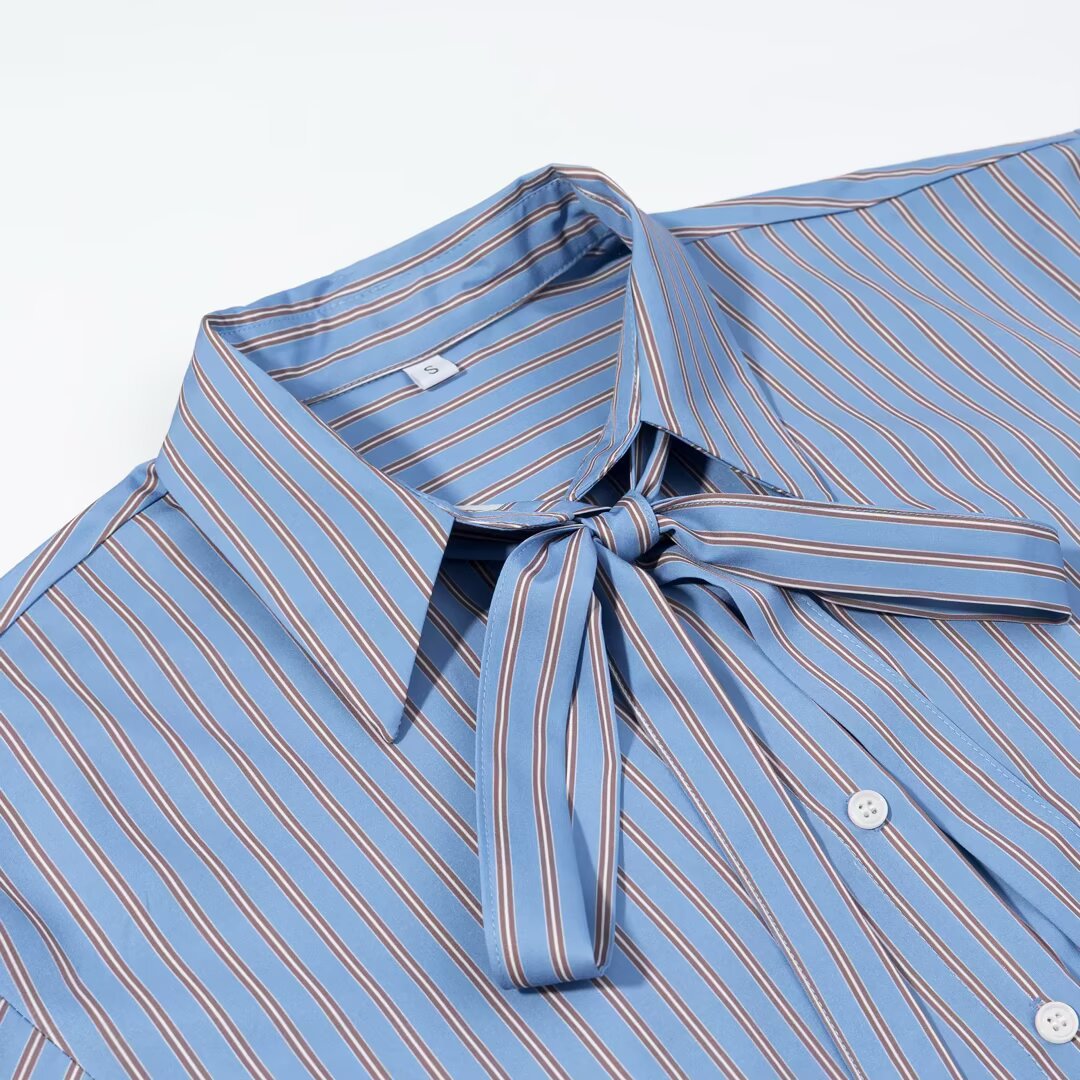 Gestreifte Bluse mit Schleife – Trendiges Damenhemd KUN-00018