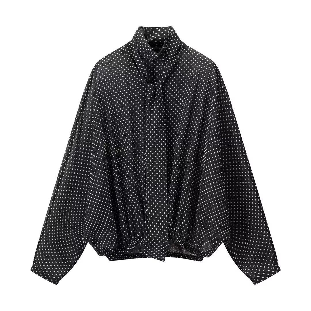 Blusa y vestido largo con lazo de lunares para mujer KUN-00021