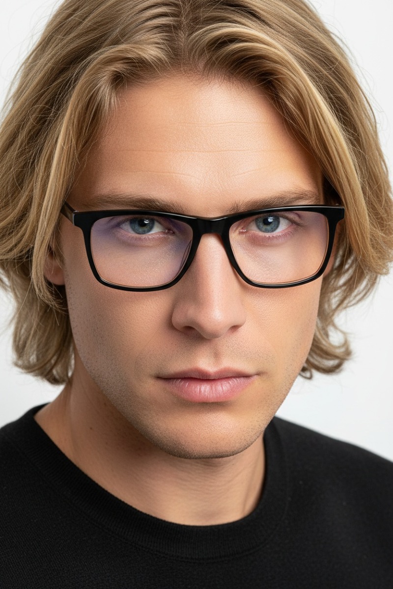 Lunettes rectangulaires en acétate noir #BS2012-0731