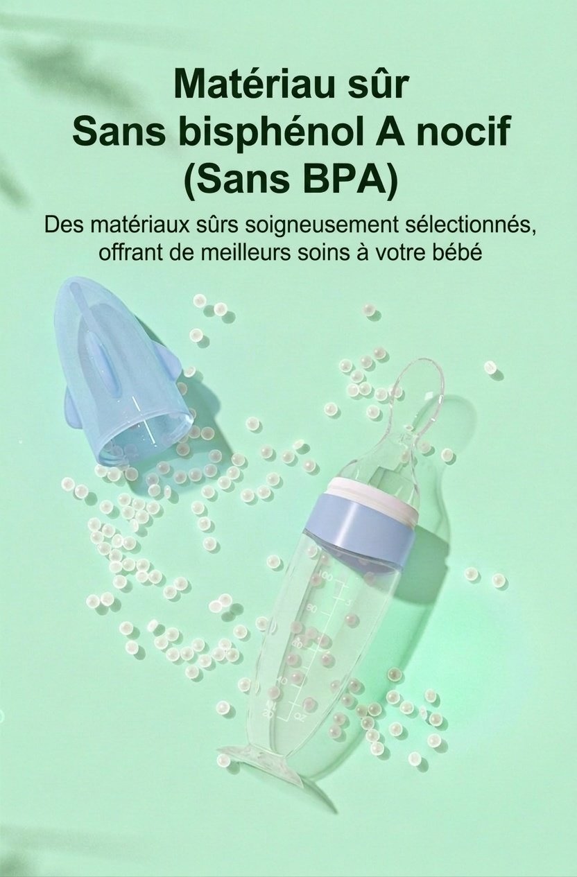 Biberon-cuillère doseuse MISUTA pour aliments pour bébés, 100 ml, en silicone souple, avec couvercle anti-poussière, sans BPA.