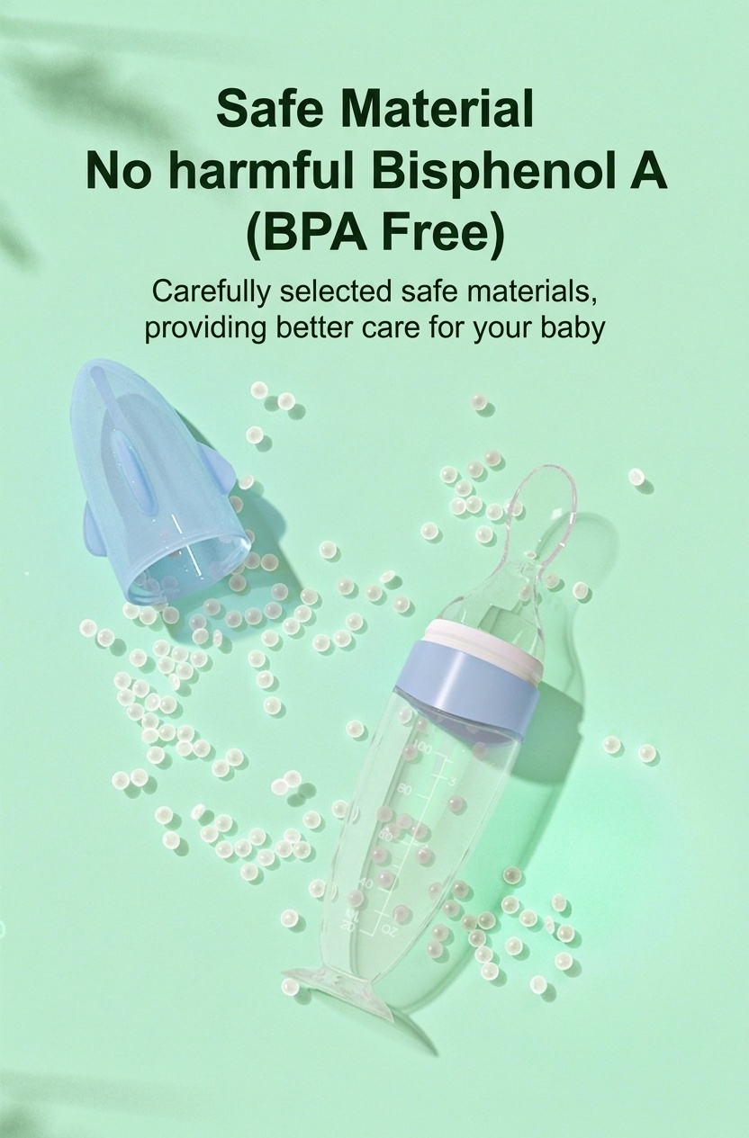 MISUTA Biberon con cucchiaio dosatore per alimenti per neonati, 100 ml, in morbido silicone, con coperchio antipolvere, senza BPA.