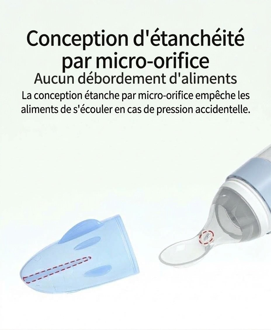 Biberon-cuillère doseuse MISUTA pour aliments pour bébés, 100 ml, en silicone souple, avec couvercle anti-poussière, sans BPA.