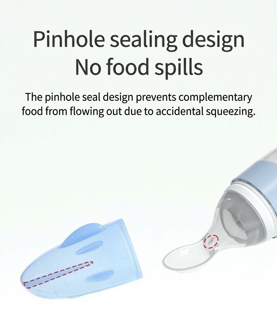 MISUTA Biberon con cucchiaio dosatore per alimenti per neonati, 100 ml, in morbido silicone, con coperchio antipolvere, senza BPA.