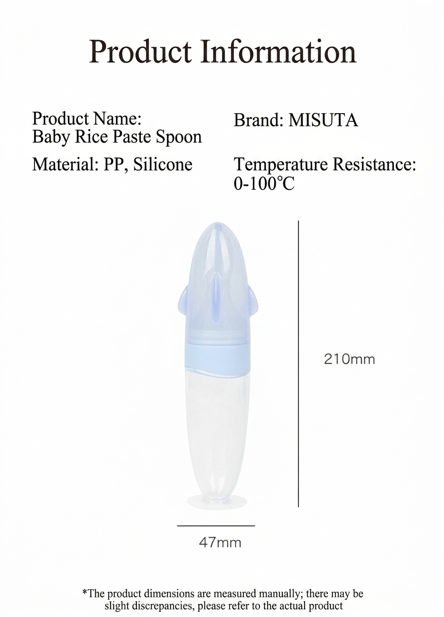 MISUTA Biberon con cucchiaio dosatore per alimenti per neonati, 100 ml, in morbido silicone, con coperchio antipolvere, senza BPA.