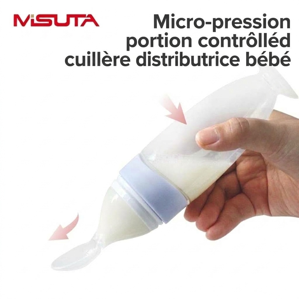 Biberon-cuillère doseuse MISUTA pour aliments pour bébés, 100 ml, en silicone souple, avec couvercle anti-poussière, sans BPA.