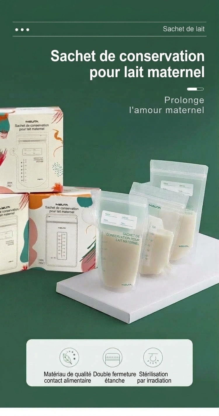Sachets de conservation de lait maternel MISUTA, pré-stérilisés, autoportants, à double fermeture éclair, étanches et compatibles avec le congélateur (paquet de 30, 200 ml)