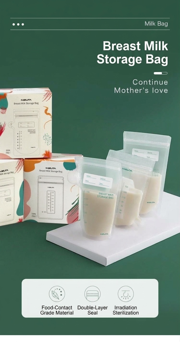 MISUTA Sacchetti per la conservazione del latte materno, pre-sterilizzati, autoportanti, con doppia chiusura a zip, a prova di perdite, adatti al congelatore (confezione da 30, 200 ml)