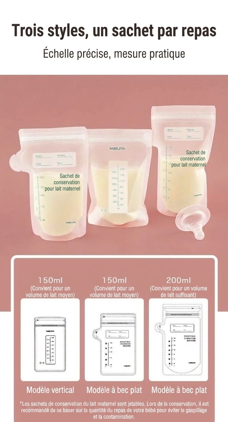 Sachets de conservation de lait maternel MISUTA, pré-stérilisés, autoportants, à double fermeture éclair, étanches et compatibles avec le congélateur (paquet de 30, 200 ml)