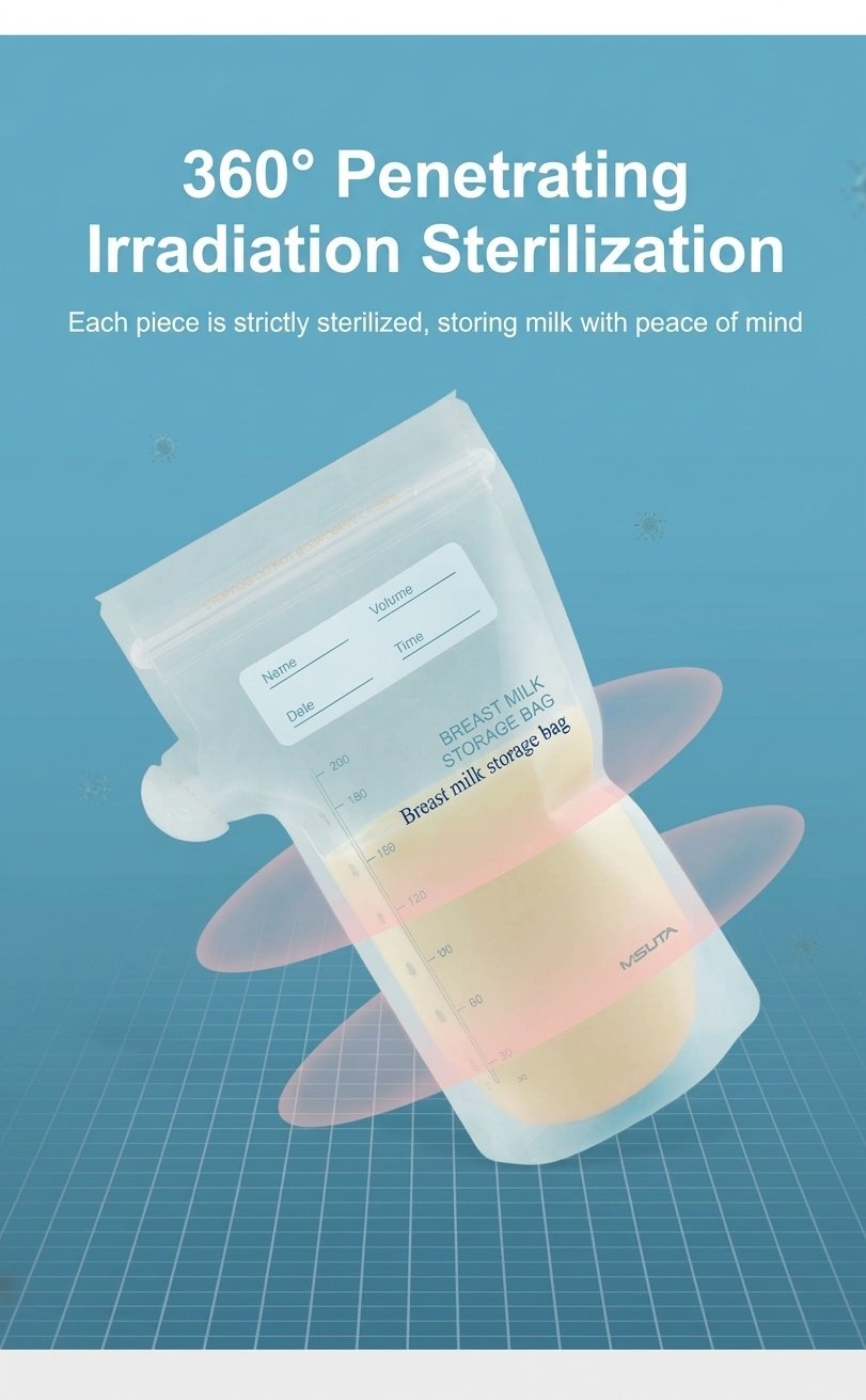 MISUTA Sacchetti per la conservazione del latte materno, pre-sterilizzati, autoportanti, con doppia chiusura a zip, a prova di perdite, adatti al congelatore (confezione da 30, 200 ml)