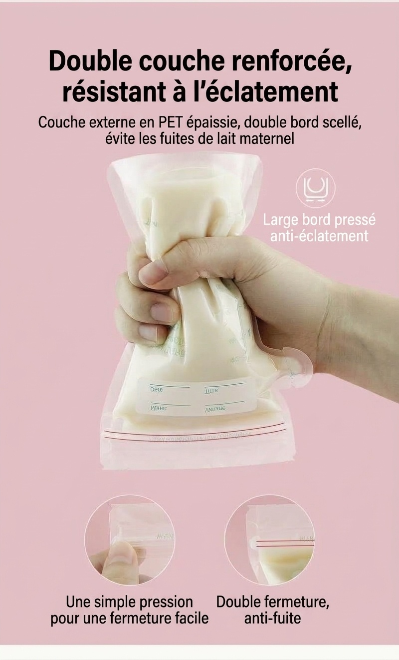 Sachets de conservation de lait maternel MISUTA, pré-stérilisés, autoportants, à double fermeture éclair, étanches et compatibles avec le congélateur (paquet de 30, 200 ml)