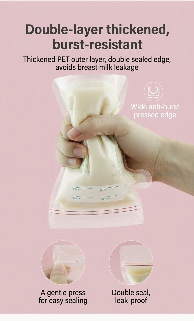 MISUTA Sacchetti per la conservazione del latte materno, pre-sterilizzati, autoportanti, con doppia chiusura a zip, a prova di perdite, adatti al congelatore (confezione da 30, 200 ml)