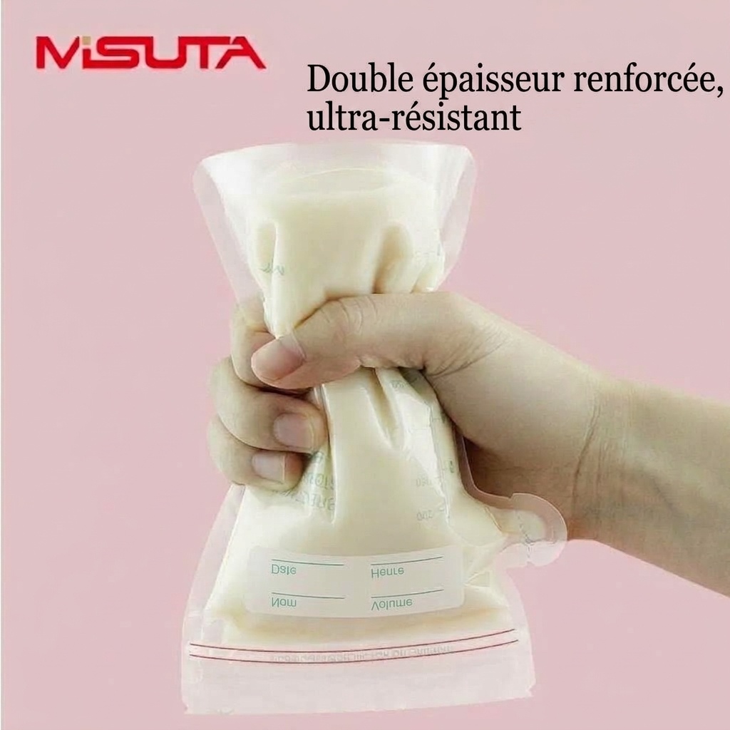 Sachets de conservation de lait maternel MISUTA, pré-stérilisés, autoportants, à double fermeture éclair, étanches et compatibles avec le congélateur (paquet de 30, 200 ml)