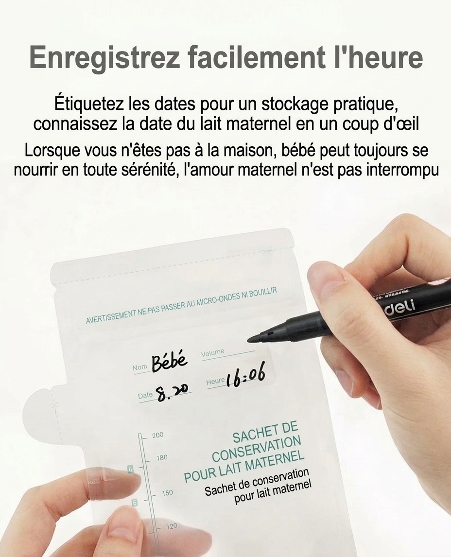 Sachets de conservation de lait maternel MISUTA, pré-stérilisés, autoportants, à double fermeture éclair, étanches et compatibles avec le congélateur (paquet de 30, 200 ml)