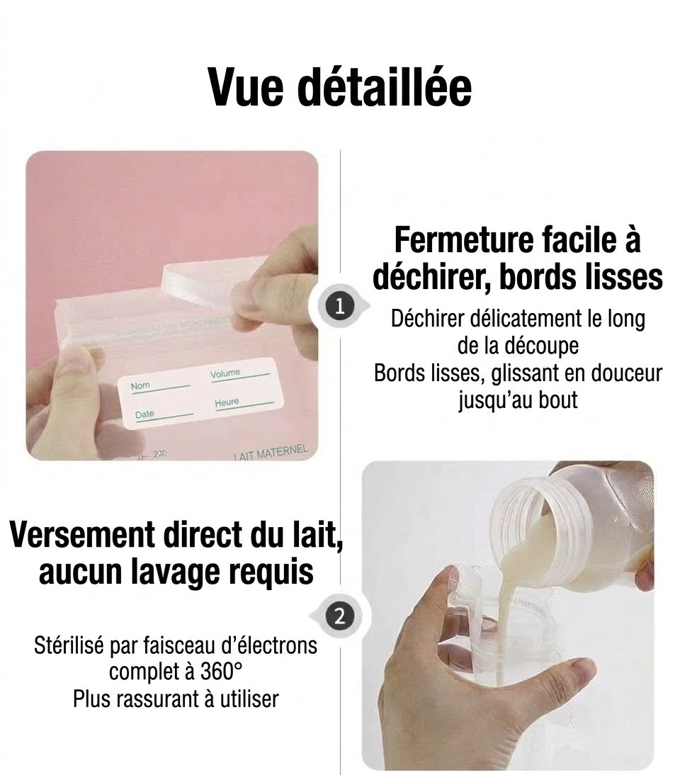Sachets de conservation de lait maternel MISUTA, pré-stérilisés, autoportants, à double fermeture éclair, étanches et compatibles avec le congélateur (paquet de 30, 200 ml)