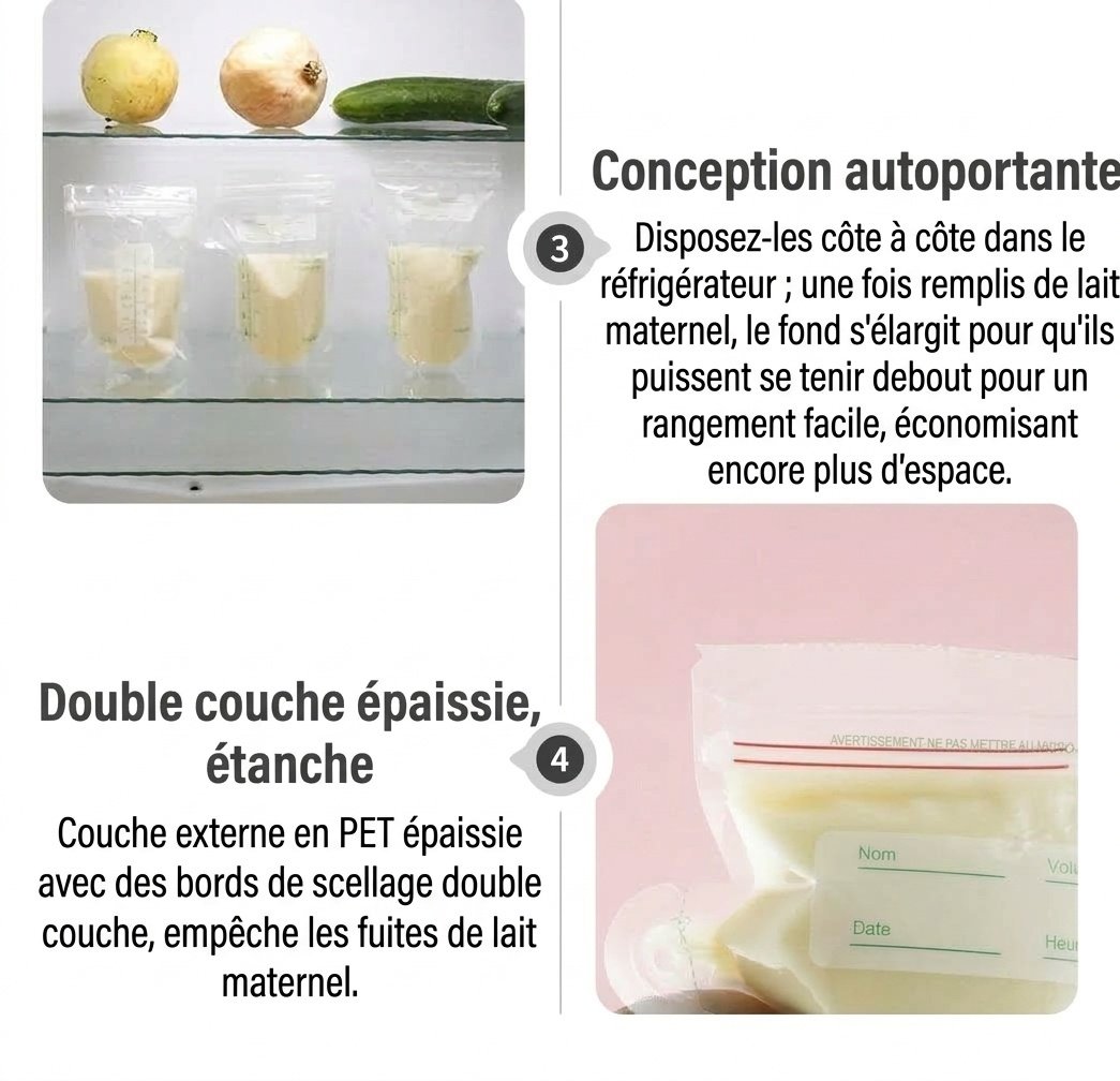 Sachets de conservation de lait maternel MISUTA, pré-stérilisés, autoportants, à double fermeture éclair, étanches et compatibles avec le congélateur (paquet de 30, 200 ml)