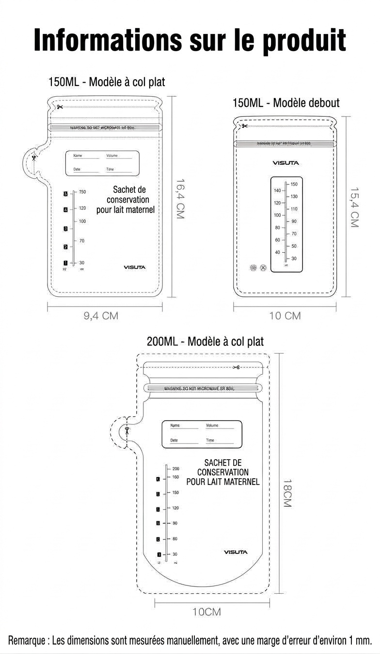 Sachets de conservation de lait maternel MISUTA, pré-stérilisés, autoportants, à double fermeture éclair, étanches et compatibles avec le congélateur (paquet de 30, 200 ml)