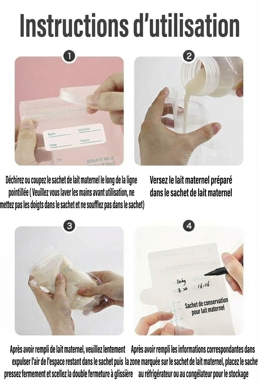 Sachets de conservation de lait maternel MISUTA, pré-stérilisés, autoportants, à double fermeture éclair, étanches et compatibles avec le congélateur (paquet de 30, 200 ml)