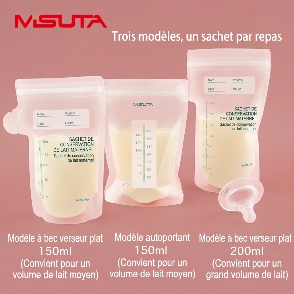 Sachets de conservation de lait maternel MISUTA, pré-stérilisés, autoportants, à double fermeture éclair, étanches et compatibles avec le congélateur (paquet de 30, 200 ml)