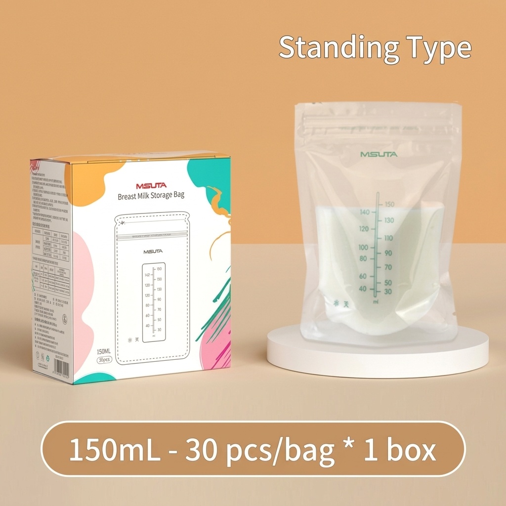 MISUTA Sacchetti per la conservazione del latte materno, pre-sterilizzati, autoportanti, con doppia chiusura a zip, a prova di perdite, adatti al congelatore (confezione da 30, 200 ml)