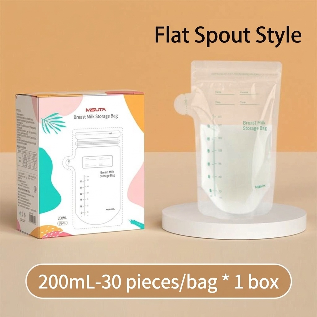 MISUTA Sacchetti per la conservazione del latte materno, pre-sterilizzati, autoportanti, con doppia chiusura a zip, a prova di perdite, adatti al congelatore (confezione da 30, 200 ml)