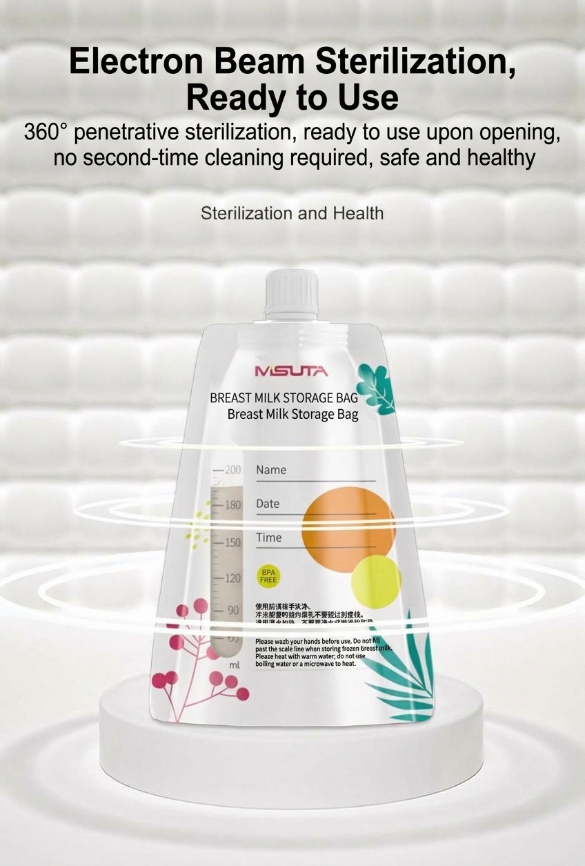 MISUTA Sacchetti per la conservazione del latte materno con connettori adattatori per tiralatte, 200 ml, pre-sterilizzati, a prova di perdite (confezione da 20)