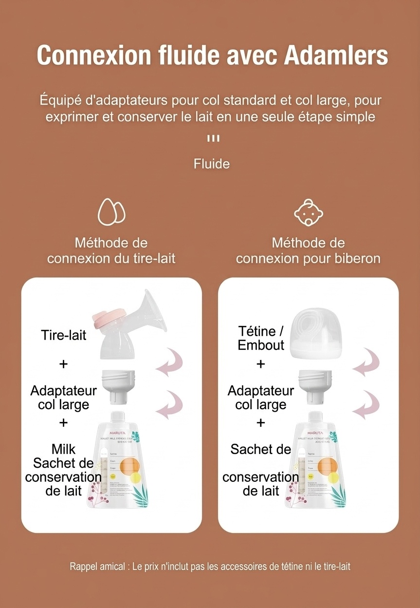 Sachets de conservation de lait maternel MISUTA avec adaptateurs pour tire-lait, sachets de 200 ml pré-stérilisés pour tirer et donner le lait, étanches (paquet de 20)