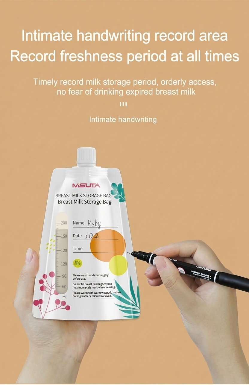 MISUTA Sacchetti per la conservazione del latte materno con connettori adattatori per tiralatte, 200 ml, pre-sterilizzati, a prova di perdite (confezione da 20)