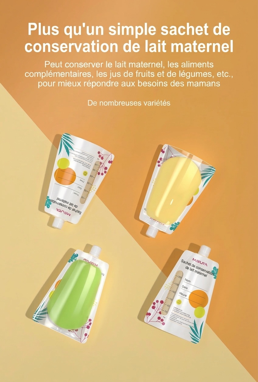 Sachets de conservation de lait maternel MISUTA avec adaptateurs pour tire-lait, sachets de 200 ml pré-stérilisés pour tirer et donner le lait, étanches (paquet de 20)