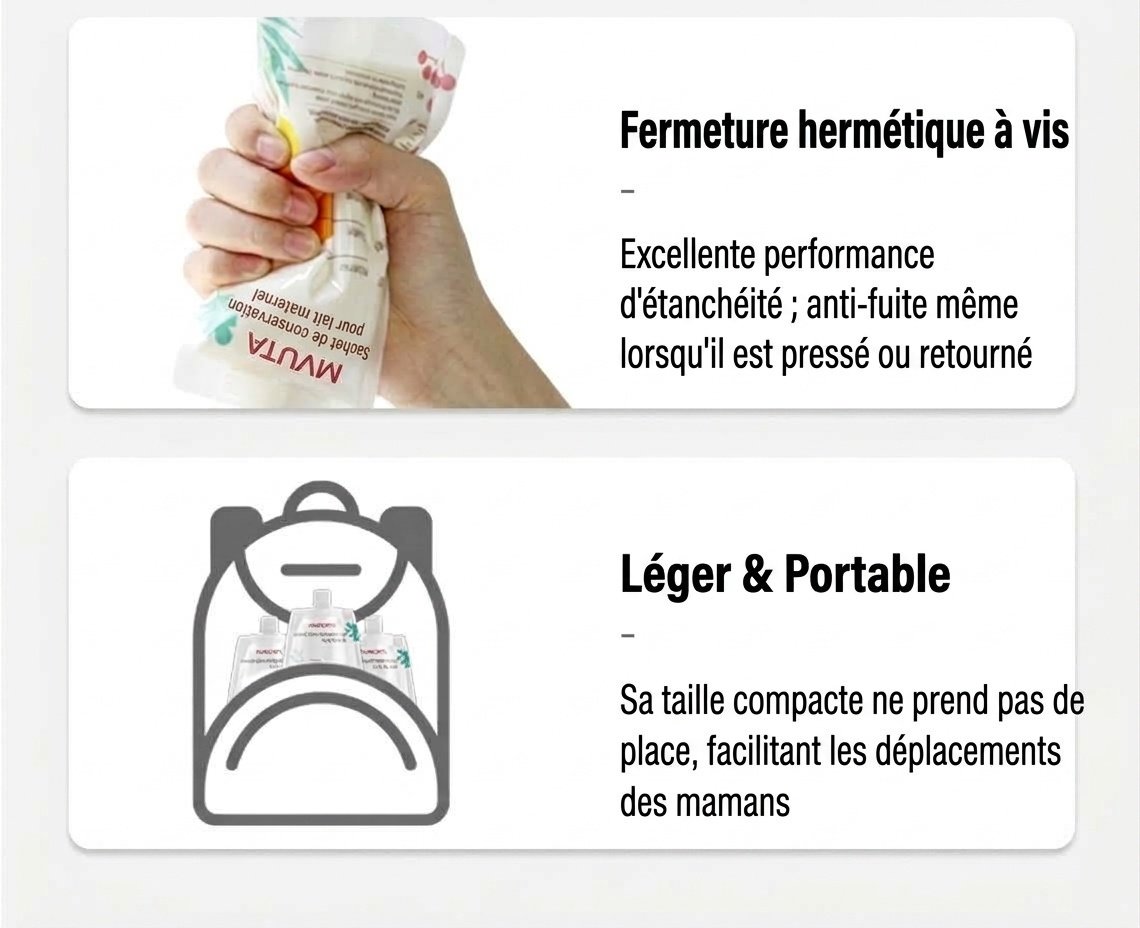 Sachets de conservation de lait maternel MISUTA avec adaptateurs pour tire-lait, sachets de 200 ml pré-stérilisés pour tirer et donner le lait, étanches (paquet de 20)