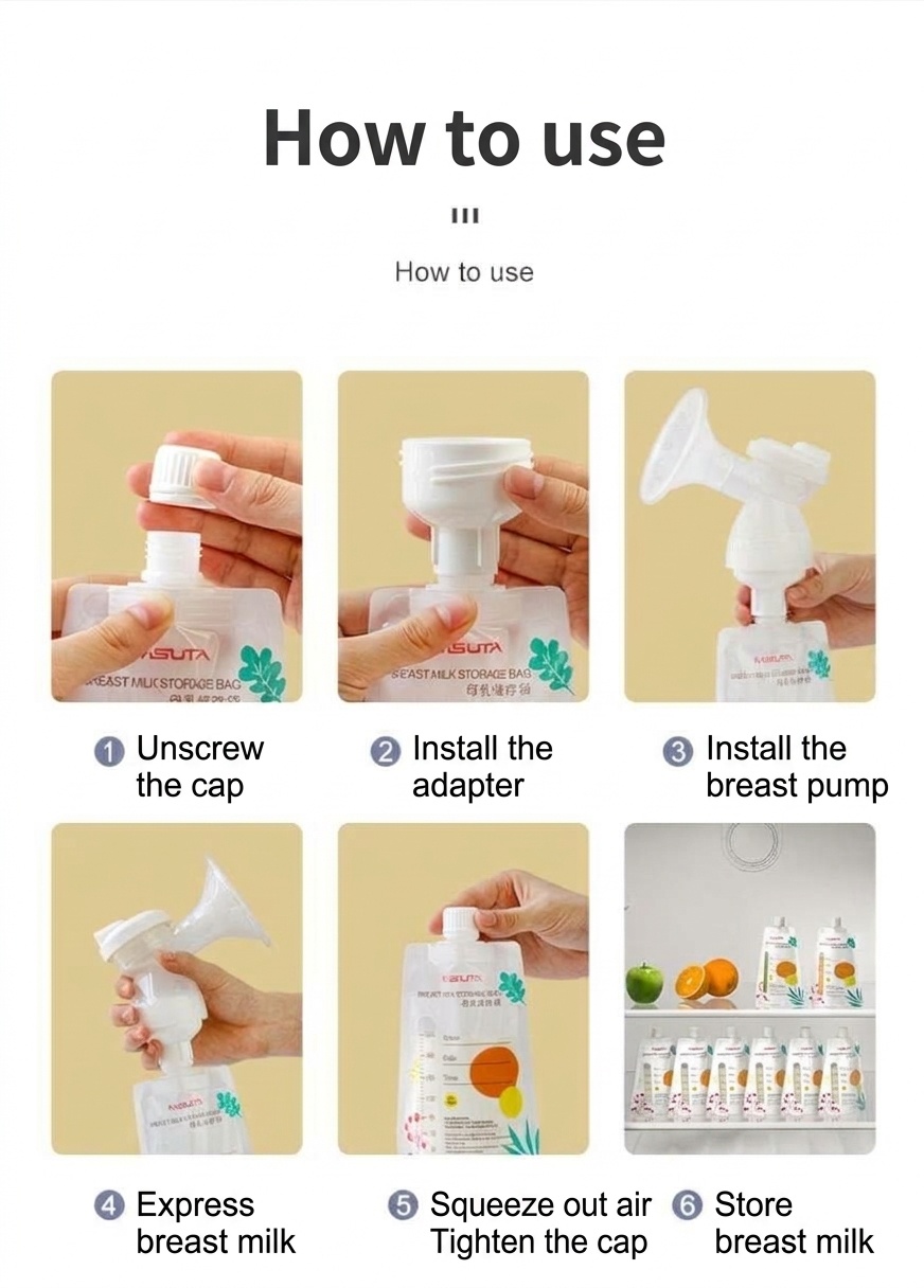 MISUTA Sacchetti per la conservazione del latte materno con connettori adattatori per tiralatte, 200 ml, pre-sterilizzati, a prova di perdite (confezione da 20)