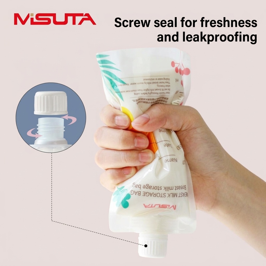 MISUTA Sacchetti per la conservazione del latte materno con connettori adattatori per tiralatte, 200 ml, pre-sterilizzati, a prova di perdite (confezione da 20)